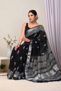 Kalamkari saree black white