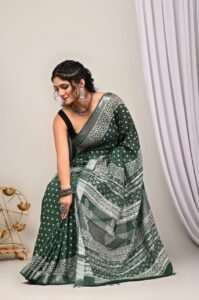 Kalamkari saree green /white