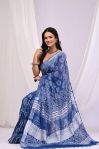 Kalamkari saree ocean blue