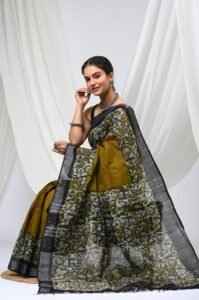 Kalamkari saree mustard yellow