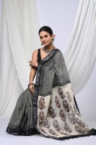 Kalamkari saree grey white