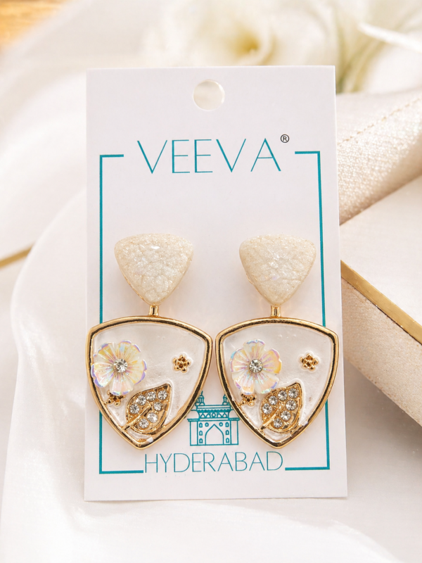 white stone and flower work earings