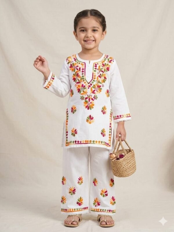 chikankari kurti with plazo for girls