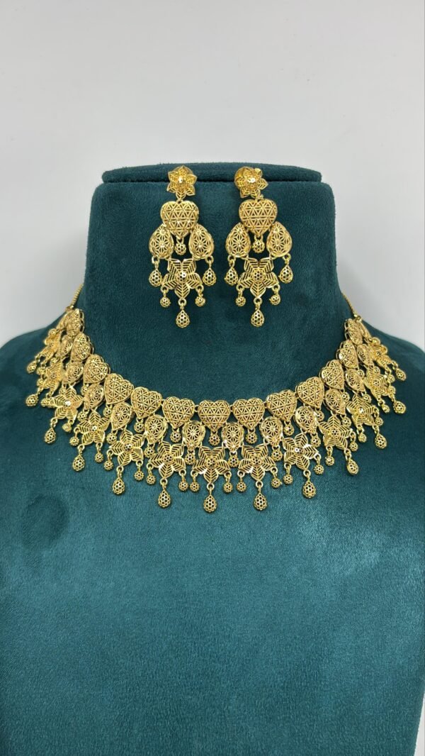 gold plated necklace with earrings
