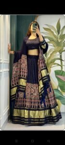 Handblock ajrak modal silk lahnga choli