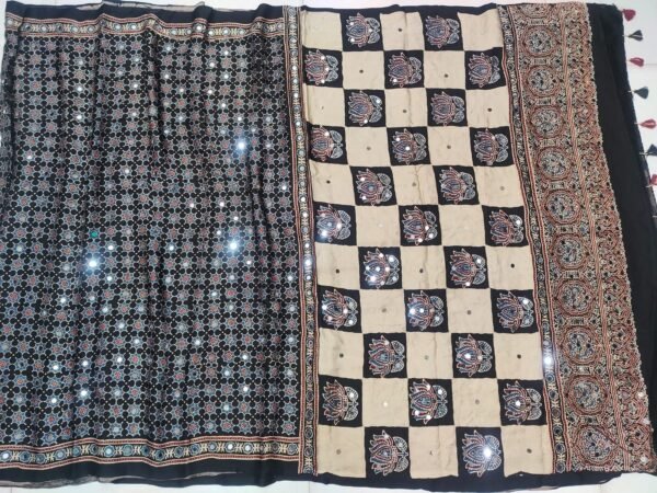 pure ajrak modal silk saree